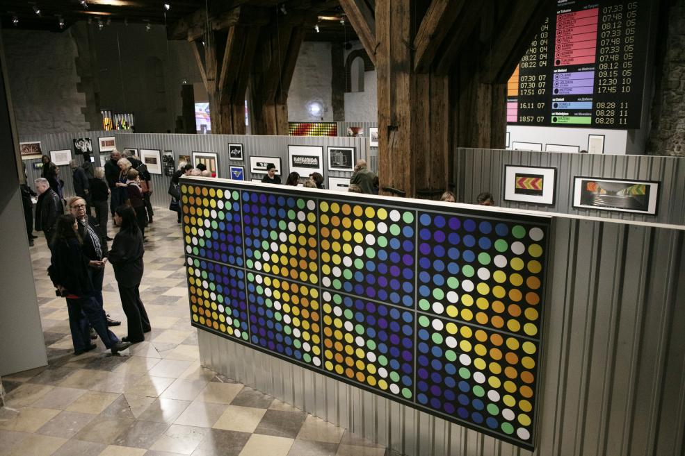 Exhibition wall with signs.