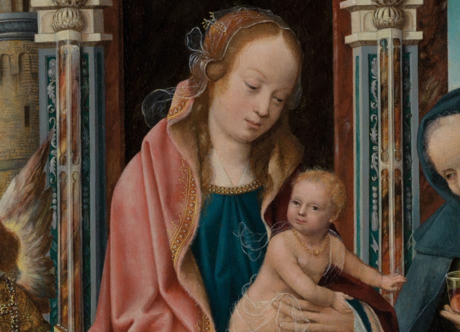 Workshop of Master of Frankfurt (c.1480&ndash;c.1533). The Holy Family with a Musician Angel, Saints Catherine and Barbara. Detail. 1510&ndash;1520. Oil on panel. Collection of the Museo Nacional del Prado, Madrid, Spain. &copy; Photographic Archive. Museo Nacional del Prado. Madrid