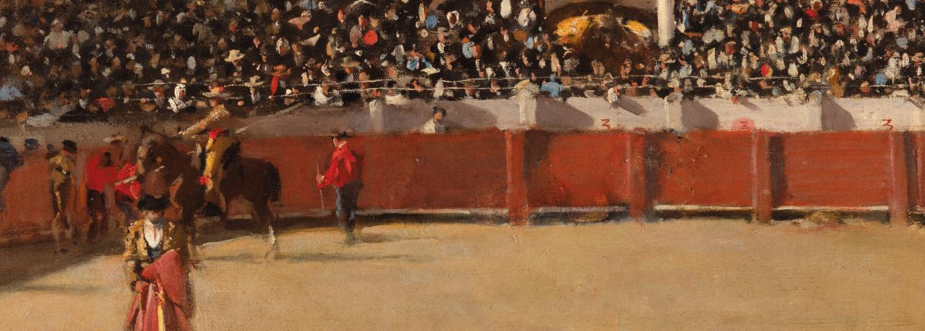 Artwork with a scene from a bullfight in Spain.