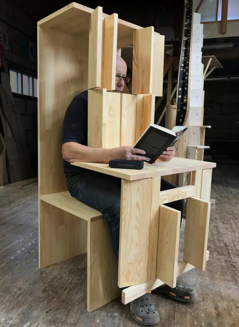 Jānis Straupe. Self-isolation Chair. 2019. Pine wood. Courtesy of the artist. Photo: Jānis Straupe