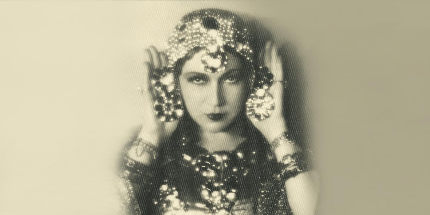 Milda Brehmane-&Scaron;tengele as the Queen of Sheba in Karl Goldmark&rsquo;s opera Die K&ouml;nigin von Saba. Costume design by Ludolfs Liberts (premiere at the Latvian National Opera 20.03.1935, director Ludolfs Liberts, conductor Teodors Reiters). 1935. Unknown photographer. Collection of the Latvian National Museum of Literature and Music, Riga. Publicity photo