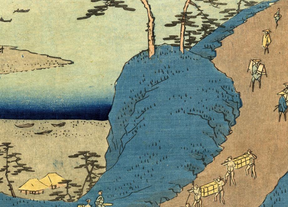 Utagava Hiro&scaron;ige (Utagawa Hiroshige, 1797&ndash;1858). Nr. 33. &Scaron;irasuka: &Scaron;iomi nogāzes ainava, vertikālais Tōkaidō. 1855. Papīrs, krāsains kokgriezums (ņi&scaron;iki-e). LNMM kolekcija. Publicitātes foto