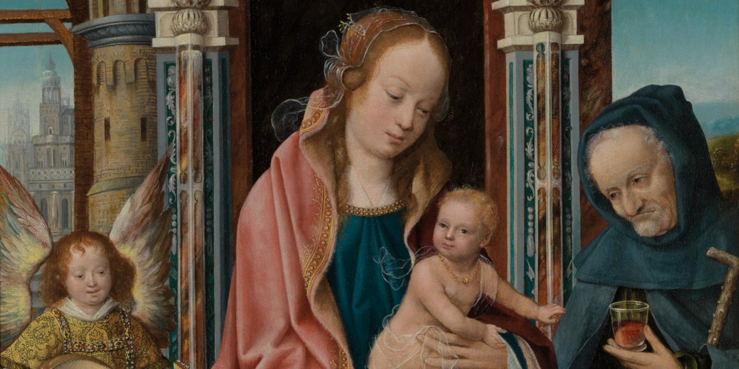 Workshop of Master of Frankfurt (c.1480&ndash;c.1533). The Holy Family with a Musician Angel, Saints Catherine and Barbara. Detail. 1510&ndash;1520. Oil on panel. Collection of the Museo Nacional del Prado, Madrid, Spain. &copy; Photographic Archive. Museo Nacional del Prado. Madrid