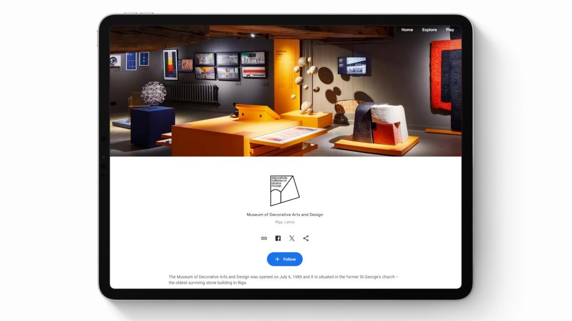 Ekrān&scaron;āviņ&scaron; no Dekoratīvās mākslas un dizaina muzeja profila &ldquo;Google Arts &amp; Culture&rdquo; dažādās ierīcēs. 2024. Publicitātes foto