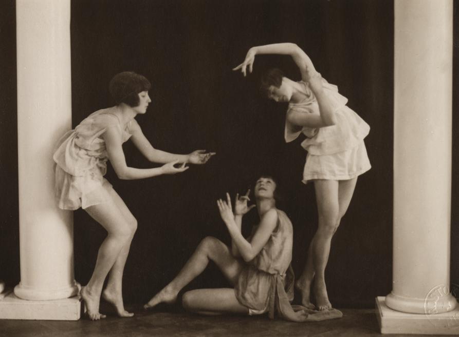 Three students of the older group from the Beatrise Vīgnere School of Physical and Aesthetic Education in the artistic dance number Pastoral. 1927. Collection of the Literature and Music Museum. Photo: Augusts Rostoks, Riga